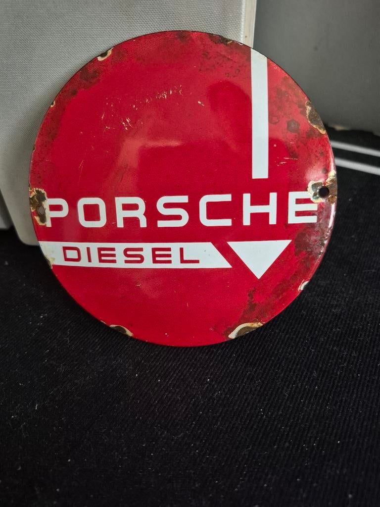 Origineel Porsche Diesel emaille bordje – ca. 1958, Verzamelen, Merken en Reclamevoorwerpen, Gebruikt, Reclamebord, Ophalen of Verzenden