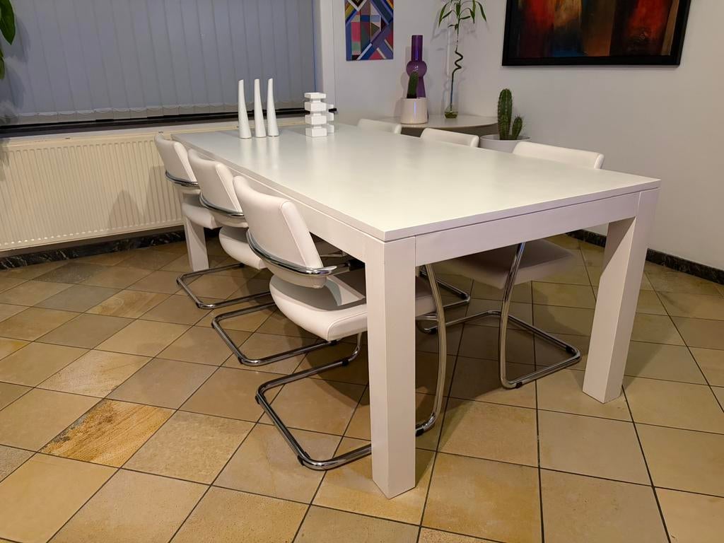 Moderne witte tafel, Ophalen, 100 tot 150 cm, 200 cm of meer, Zo goed als nieuw
