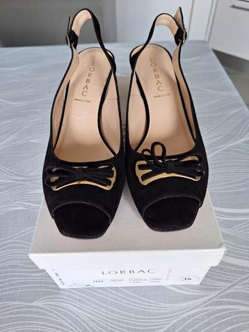 Slingbacks en jean Lorbac noirs taille 39, Enlèvement ou Envoi, Comme neuf