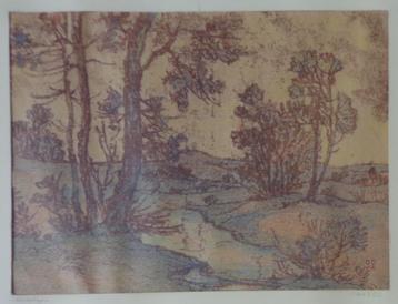 OTTO DIEZ / LANDSCHAP / MONOTYPE / 53x68cm / KADER / SIG, Enlèvement ou Envoi