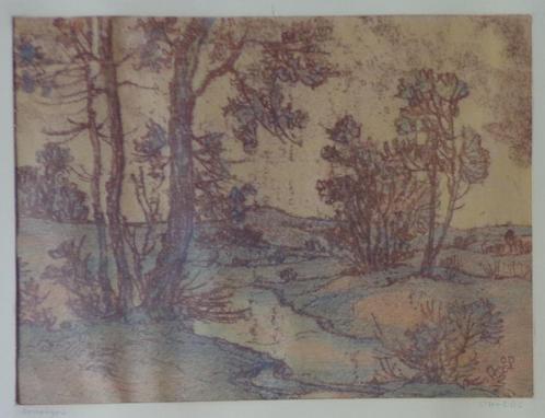 OTTO DIEZ / LANDSCHAP / MONOTYPE / 53x68cm / KADER / SIG, Antiek en Kunst, Kunst | Litho's en Zeefdrukken, Ophalen of Verzenden