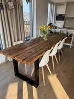 Tafel - houten blad + metaal onderstel - 2m40 x 80cm, Huis en Inrichting, Tafels | Eettafels, Ophalen, 200 cm of meer, 50 tot 100 cm