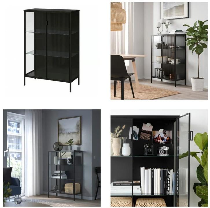 2 Vitrinekasten RUDSTA in antraciet van IKEA, Huis en Inrichting, Kasten | Vitrinekasten, Zo goed als nieuw, 100 tot 150 cm, 50 tot 100 cm