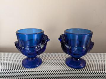 Eierdopjes kobaltblauw glas Luminarc Frankrijk '80 beschikbaar voor biedingen