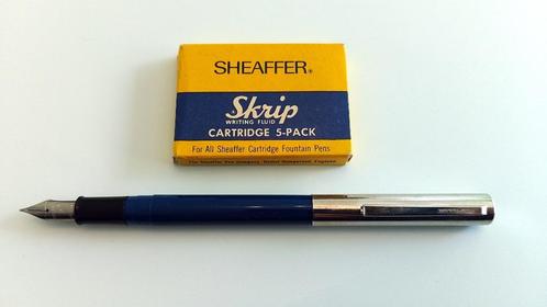 SHEAFFER - Schoolpen - Vintage - 'Blue & Chrome', Verzamelen, Pennenverzamelingen, Gebruikt, Vulpen, Sheaffer, Ophalen of Verzenden