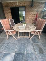 Teak houten tuinset (vergrijsd), Tuin en Terras, Ophalen, Gebruikt, Eettafel, 6 zitplaatsen