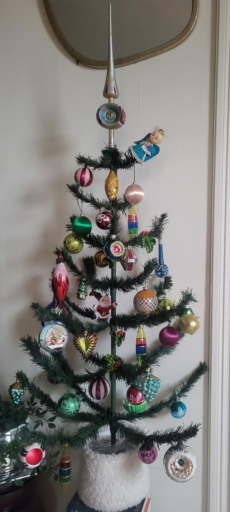 Vintage kerstboompje in verpakking 120cm, Antiquités & Art, Curiosités & Brocante, Enlèvement ou Envoi