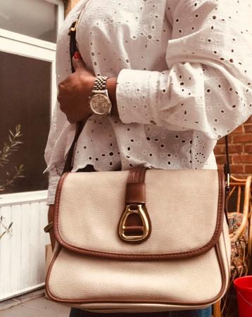 Vintage crossbody tas crème kleur/cognac beschikbaar voor biedingen