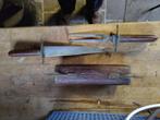 Vintage mes- en vorksnijset van hout en messing (uit Indië), Ophalen of Verzenden