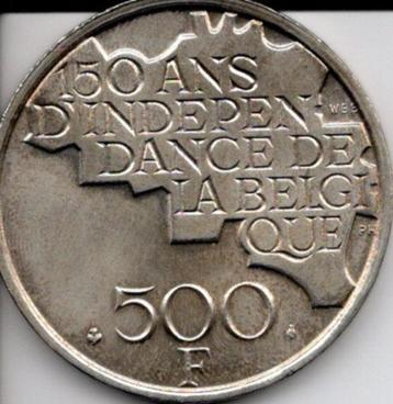 Muntstuk 500 bef - 150 jaar belgië - frans beschikbaar voor biedingen