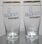 2 geëmailleerde glazen '8 Haecht Superbier', Verzamelen, Ophalen of Verzenden, Gebruikt, Glas of Glazen, Overige merken