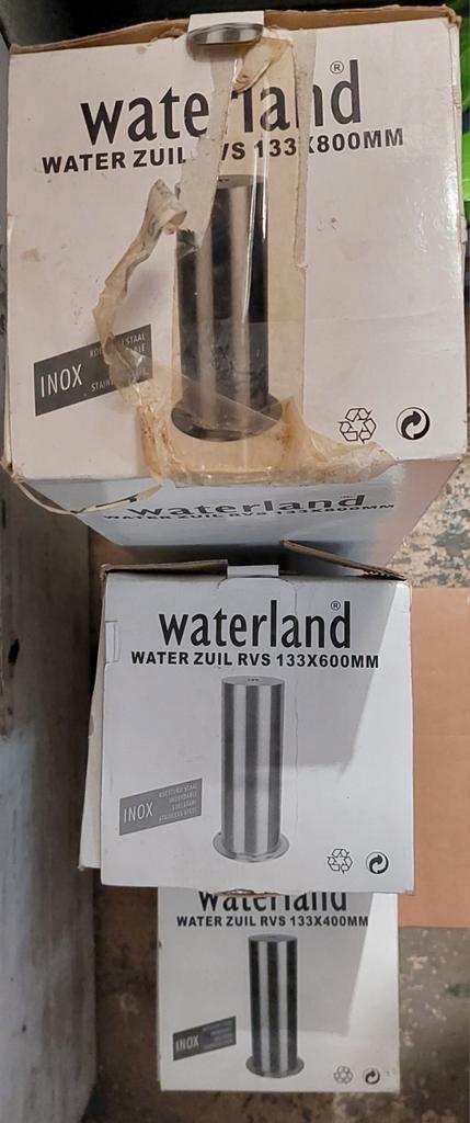 Waterland waterzuilen RVS nieuw 3 stuks Inox, Tuin en Terras, Waterpartijen en Fonteinen, Nieuw, Waterornament, Inox, Ophalen