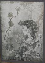 Meisjes portret Inkttekening op papier, Antiek en Kunst, Ophalen of Verzenden