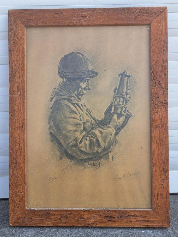 lithographie le mineur signe emile legros, Antiek en Kunst, Kunst | Litho's en Zeefdrukken, Ophalen of Verzenden
