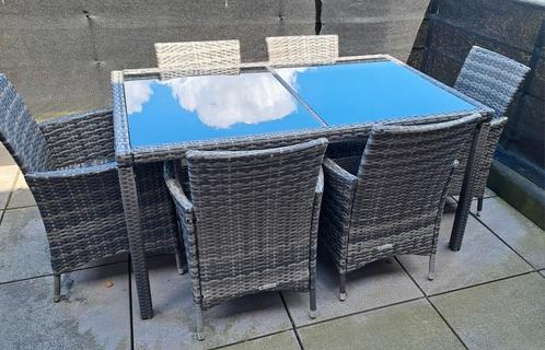Wicker tuinset 6 personen, Tuin en Terras, Tuinsets en Loungesets, Zo goed als nieuw, Tuinset, Wicker, 6 zitplaatsen, Ophalen