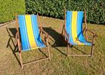 Vintage 2 strandstoelen- gestreept - Inklapbaar - hout, Ophalen, Zo goed als nieuw, Campingstoel
