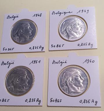 4 x  Karel, 50 Fr, Zilveren munten 48, 49, 50, 51 beschikbaar voor biedingen