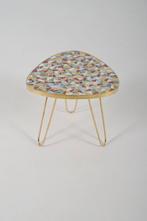 Bijzettafeltje met mozaïek blad en messing, jaren '50, Enlèvement ou Envoi, Vintage, Moins de 55 cm, Comme neuf