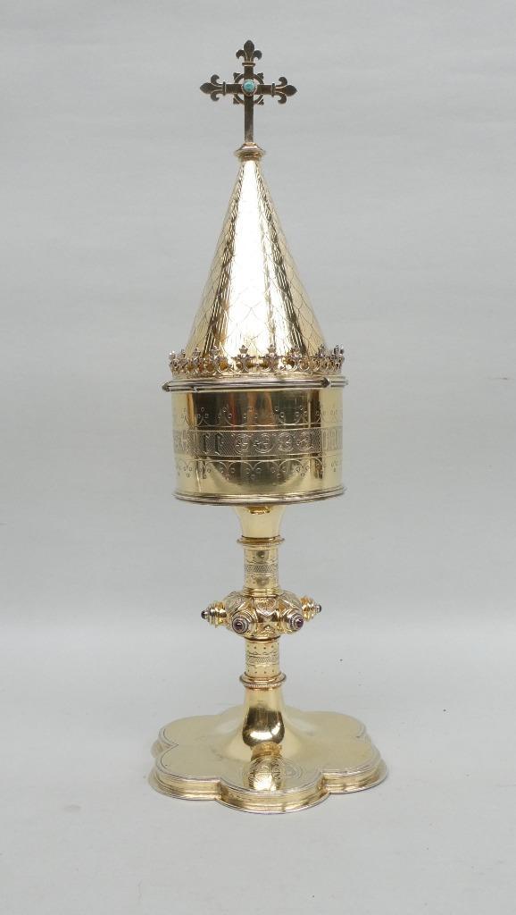Neogotische Brugse zilveren torenciborie, verguld, Antiek en Kunst, Antiek | Religieuze voorwerpen, Ophalen
