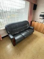 Lederen Fauteuilset zwart / grijs. klassieke stijl, Huis en Inrichting, Ophalen, Gebruikt, Klassiek, Hout