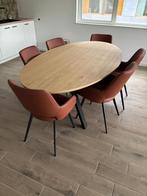 Stijlvolle eiken ovalen eettafel met 6 lederen stoelen, Huis en Inrichting, Ophalen, 100 tot 150 cm, Eikenhout, Vijf personen of meer