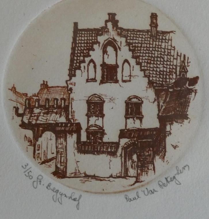 Lot etsen Gent 2 stuks - paul van peteghem, Antiek en Kunst, Kunst | Etsen en Gravures, Ophalen of Verzenden