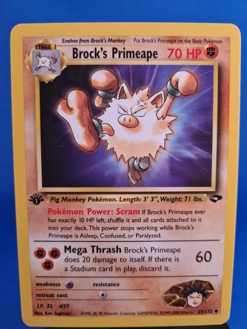 Brock's Primeape 35/132 - Gym Challenge (1st edition), Hobby en Vrije tijd, Verzamelkaartspellen | Pokémon, Zo goed als nieuw