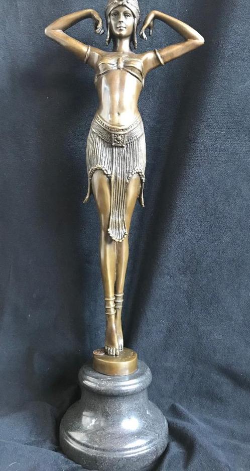 Bronzen dansende dame D.H Chiparus 50 cm! groot zuiver brons, Antiquités & Art, Art | Sculptures & Bois, Enlèvement ou Envoi