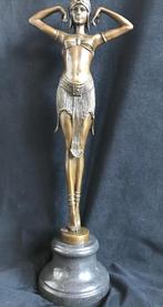Bronzen dansende dame D.H Chiparus 50 cm! groot zuiver brons, Enlèvement ou Envoi
