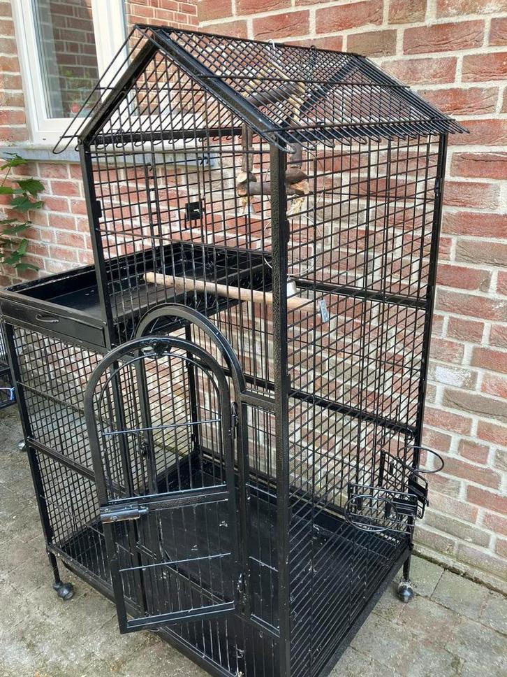 GROTE PAPEGAAIENKOOI " KASTEELTJE"OPEN DAK MET TOEBEHOREN, Animaux & Accessoires, Oiseaux | Cages & Volières, Comme neuf, Volière