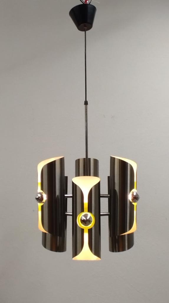 Vintage Space Age 70's Chromé Polam Bielsko D-156 hanglamp, Huis en Inrichting, Lampen | Hanglampen, Gebruikt, 50 tot 75 cm, Metaal