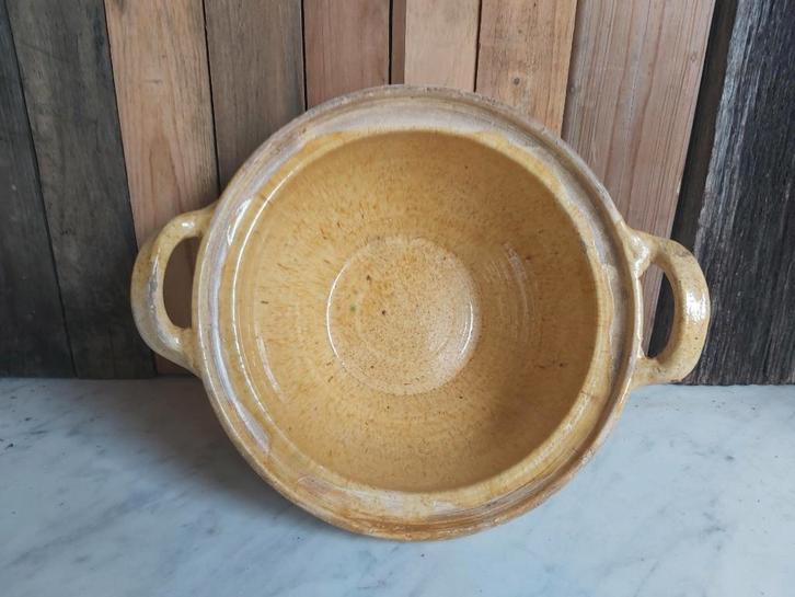 Prachtige grote aardewerken gresalle gres schaal geel-bruin, Antiquités & Art, Antiquités | Céramique & Poterie, Enlèvement ou Envoi