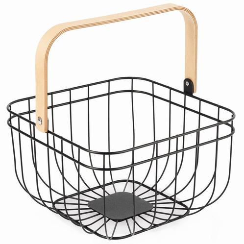 Lacor vierkante fruitschaal met houten handvat zwart 26x18cm, Huis en Inrichting, Woonaccessoires | Schalen en Manden, Nieuw, Mand