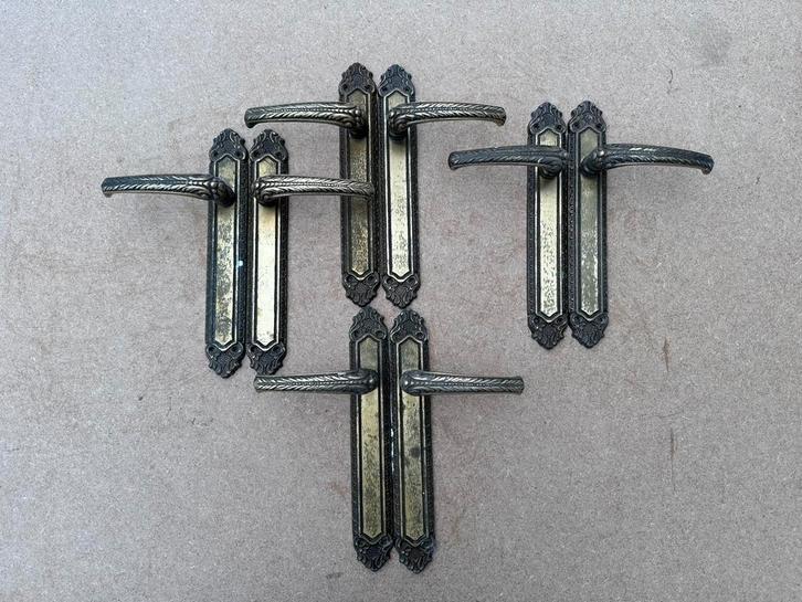 Antieke bronzen deurklinken met lange platen, Doe-het-zelf en Bouw, Hang- en Sluitwerk, Zo goed als nieuw, Ophalen