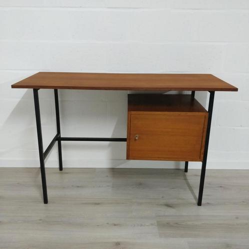 Vintage minimalist bureau teak metaal, Maison & Meubles, Bureaux, Comme neuf, Bureau, Enlèvement ou Envoi