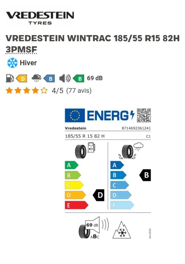 Pneu hiver Vredestein 185/55/R15, Autos : Pièces & Accessoires, Pneus & Jantes, Pneu(s), Pneus hiver, 15 pouces, 185 mm, Véhicule de tourisme