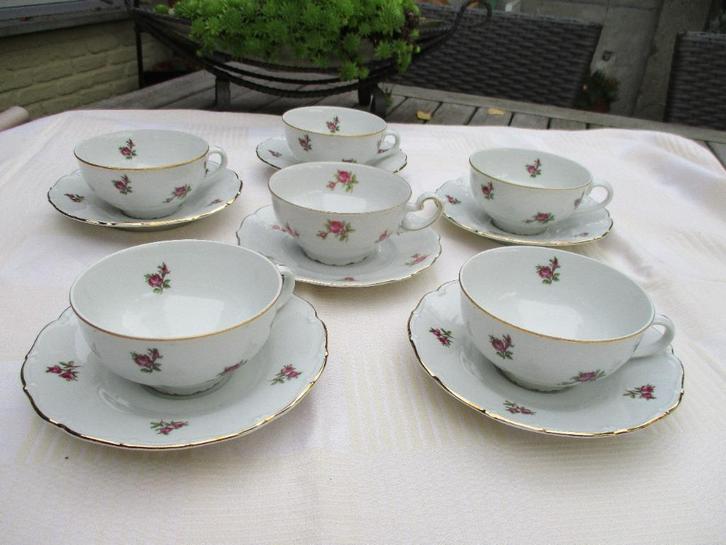 6 Thee kopjes met roosjes, Antiek en Kunst, Antiek | Porselein, Ophalen