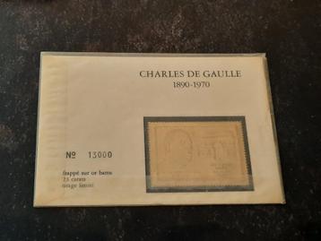 Gouden postzegel 23karraat Charles de Gaulle + single plaat