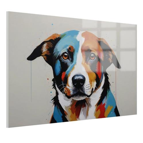 Pop art hond schilderij Glasschilderij 105x70cm + Ophangsyst, Huis en Inrichting, Woonaccessoires | Wanddecoraties, Nieuw, Verzenden