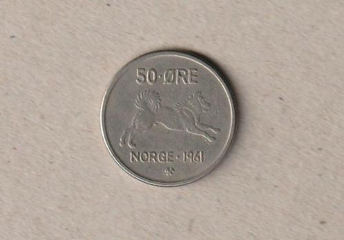 Noorwegen : 1 (gebruikte) munt van 50 ore : 1961, Postzegels en Munten, Munten | Europa | Niet-Euromunten, Losse munt, Ophalen of Verzenden