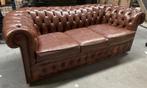 Canapé Chesterfield très ancien en cuir brun, Ophalen of Verzenden, Gebruikt, Leer