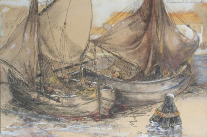Leonard De Buck (1874-1954): Vissersboten (52 x 43 cm-, Antiquités & Art, Art | Peinture | Classique, Enlèvement ou Envoi