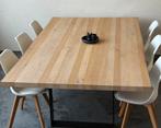 Massief eiken houttafel 220x140 met zwart ijzeren voet, Huis en Inrichting, Tafels | Eettafels, Ophalen, Zo goed als nieuw
