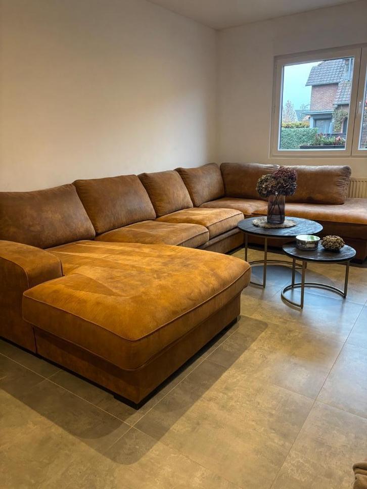 Mooie hoekzetel – 8 zit – Cognac bruin - In zeer goede staat, Huis en Inrichting, Zetels | Zetels, Zo goed als nieuw, Hoekbank