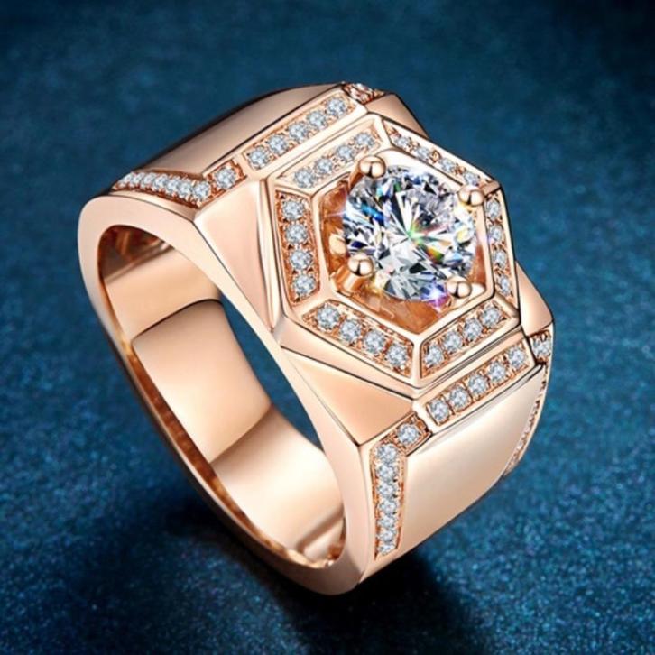 Zilveren ring met Moissanite Diamant 1 karaat D kleur, Handtassen en Accessoires, Ringen, Nieuw, Dame of Heer, Zilver, Zilver