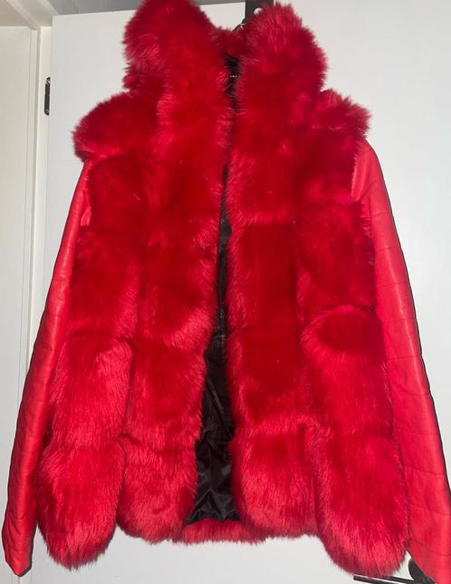 Dikke nep bontjas, Kleding | Dames, Jassen | Winter, Zo goed als nieuw, Maat 42/44 (L), Rood, Ophalen