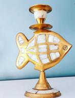 Kandelaar in koper en parelmoer, Huis en Inrichting, Woonaccessoires | Kandelaars en Kaarsen, Ophalen of Verzenden, Kandelaar