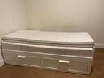 Gratis bedbank met 2 lades & 2 matrassen, Ophalen, Gebruikt, Wit, Tweepersoons