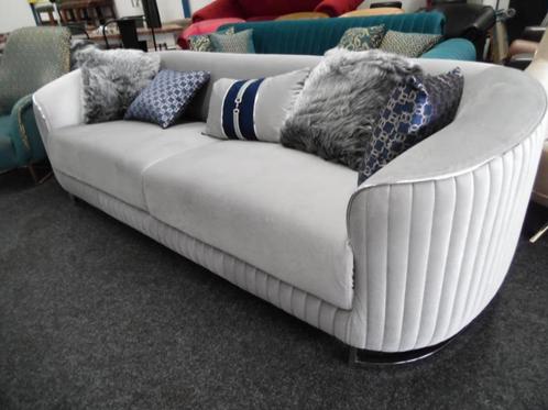 Chesterfield 3+2 Zits Grijs Velvet Stof Lounge Bankstel, Huis en Inrichting, Zetels | Zetels, Zo goed als nieuw, Rechte bank, Driepersoons