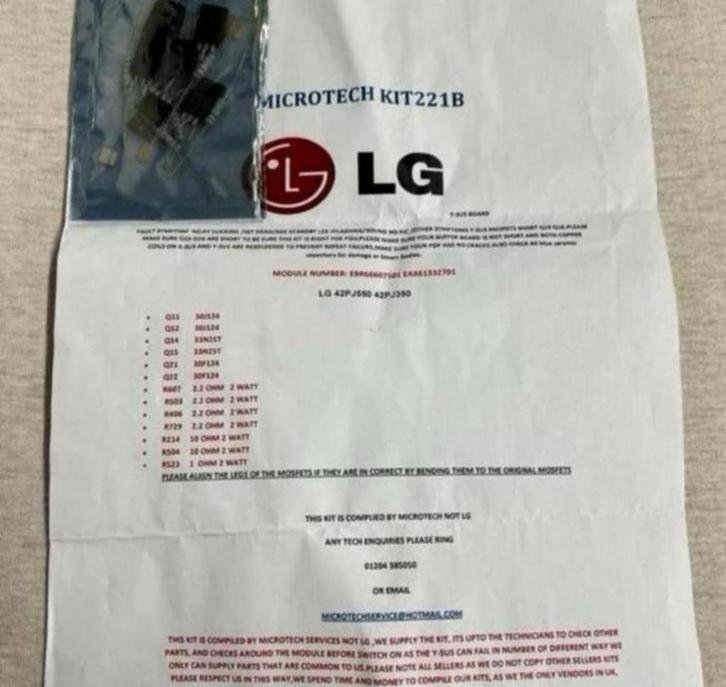 LG 42PJ550 42PJ350 EBR66607501 EAX61332701 reparatie kit set, Audio, Tv en Foto, Televisie-accessoires, Nieuw, Ophalen of Verzenden